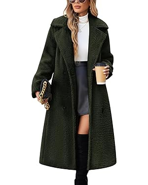 Womens Fleece Long Jackets Oversized Double-Breasted Fluffy Coats Winter Lapel Faux Fur Warm Over... | Amazon (US)