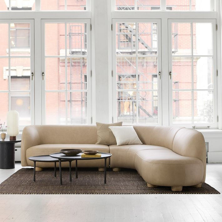 Laurent Leather 3-Piece Bumper Chaise Sectional (111.5") | West Elm (US)