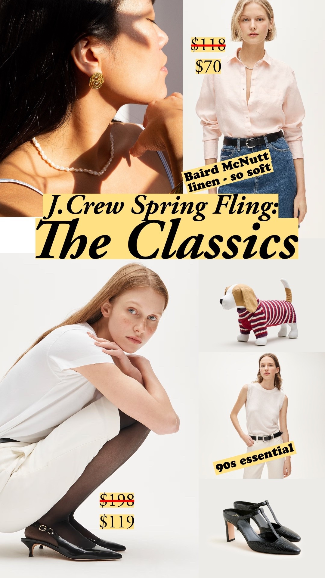 The Baird McNutt Irish linen shirts feel soft and have crisp structure - love the pale pink. Great time to get a pearl necklace - I have an older one from J.Crew that I wear a lot. Nobody talks about 90s muscle tees, but they're such a great, minimal classic that CBK wore often. A cashmere one right here. And - does your dog need a J.Crew rollneck sweater? They're on sale.

#LTKSaleAlert #LTKootd