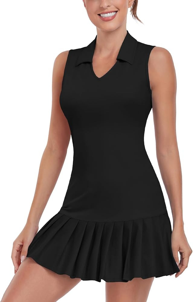 WOWENY Tennis Dress Golf Dresses for Women Pleated with Shorts and Pockets Sleeveless V Neck Work... | Amazon (US)