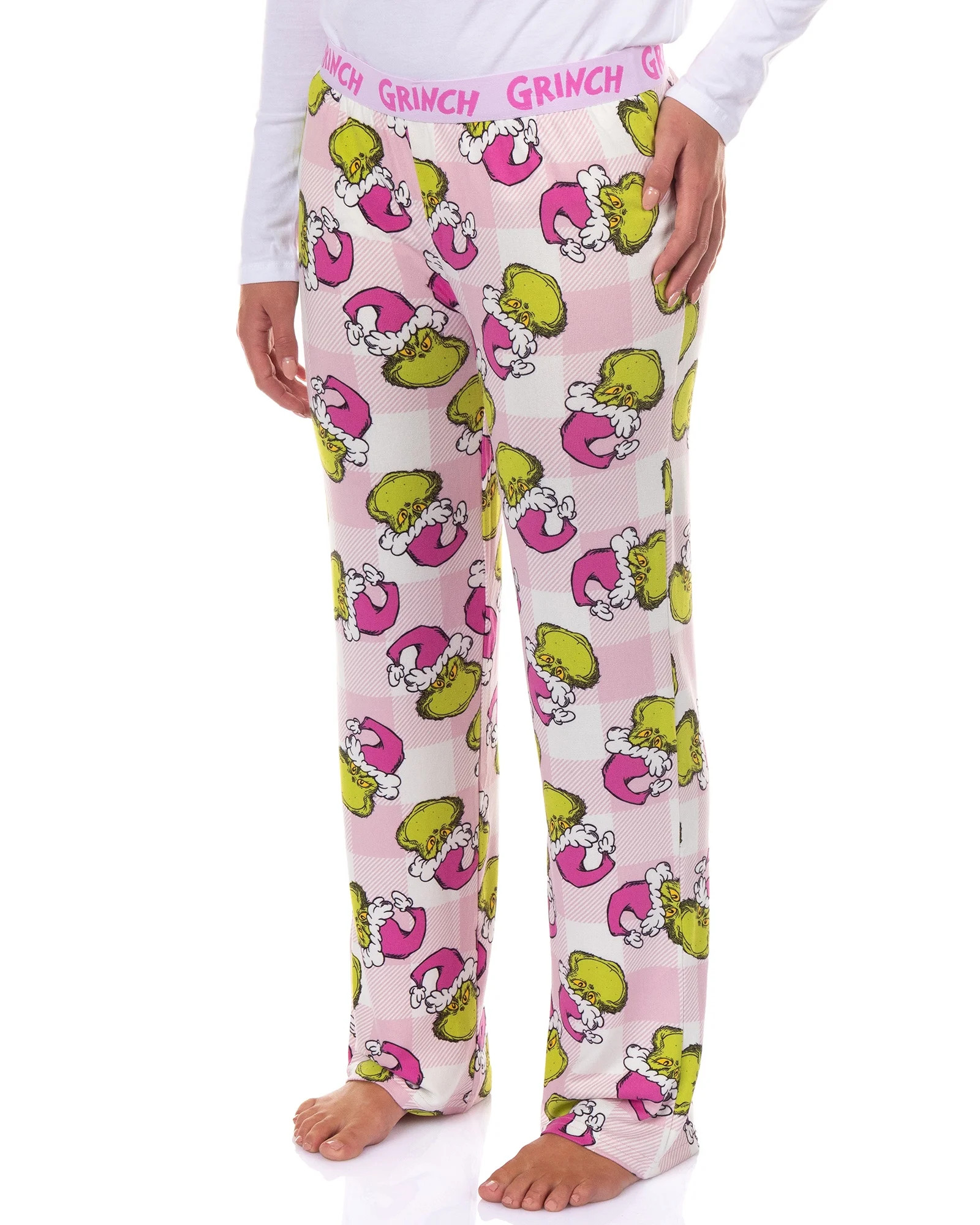 Dr. Seuss The Grinch Pajamas Women's Pink Santa Hacci Knit Lounge Sleep Pants | Walmart (US)