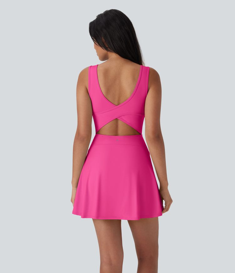 Women’s SoftlyZero™ Airy U Neck 2-in-1 Pocket Mini Cool Touch Dance Active Dress-Easy Peezy -... | HALARA