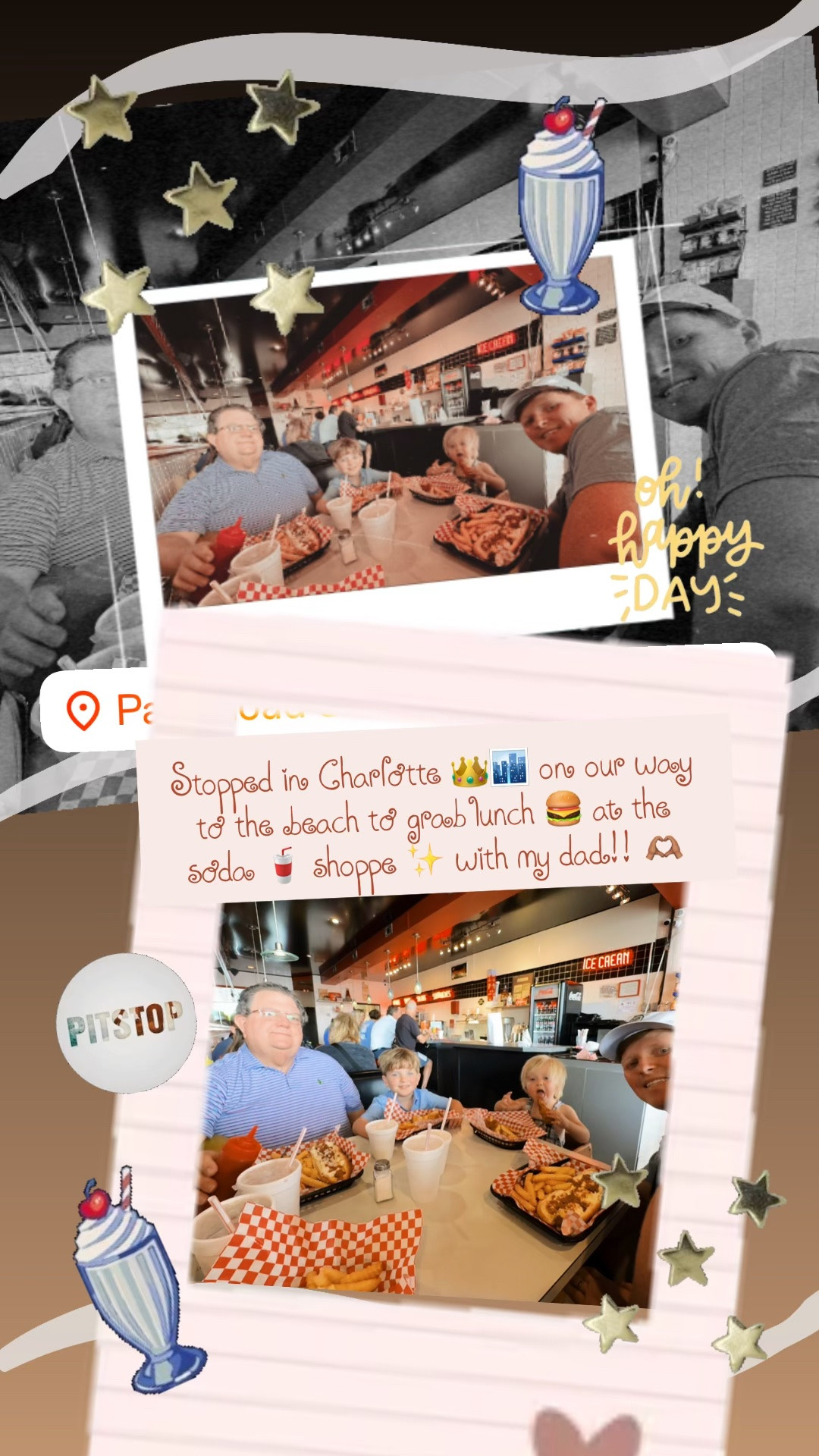 Stopped in Charlotte 👑🏙️ on our way to the beach to grab lunch 🍔 at the soda 🥤 shoppe ✨ with my dad!! 🫶🏽