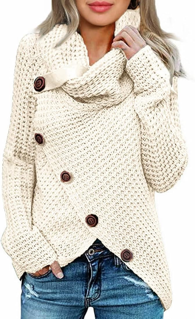 Asvivid Women's 2023 Spring Fashion Turtle Cowl Neck Long Sleeve Wrap Asymmetric Pullover Sweater... | Amazon (US)