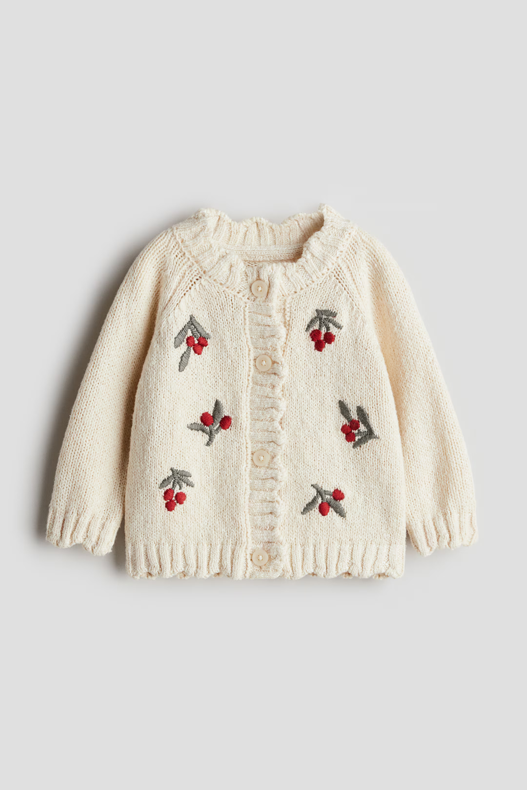 Embroidery-Detail Cardigan - White/berries - Kids | H&M US | H&M (US + CA)