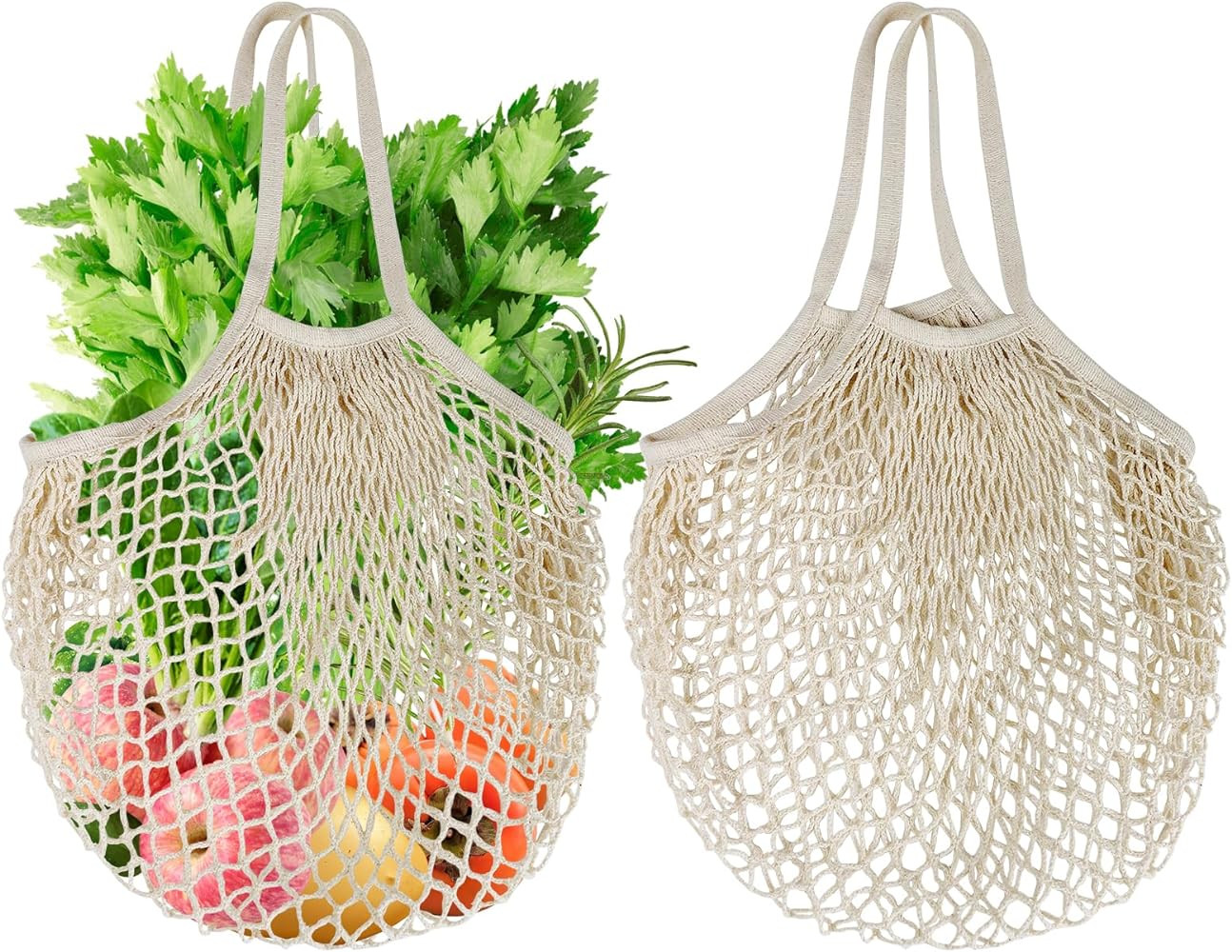 2-Pack Reusable Mesh Grocery Bags, 100% Cotton String, Long Handle Produce Bags, Fruit & Veggie S... | Amazon (US)
