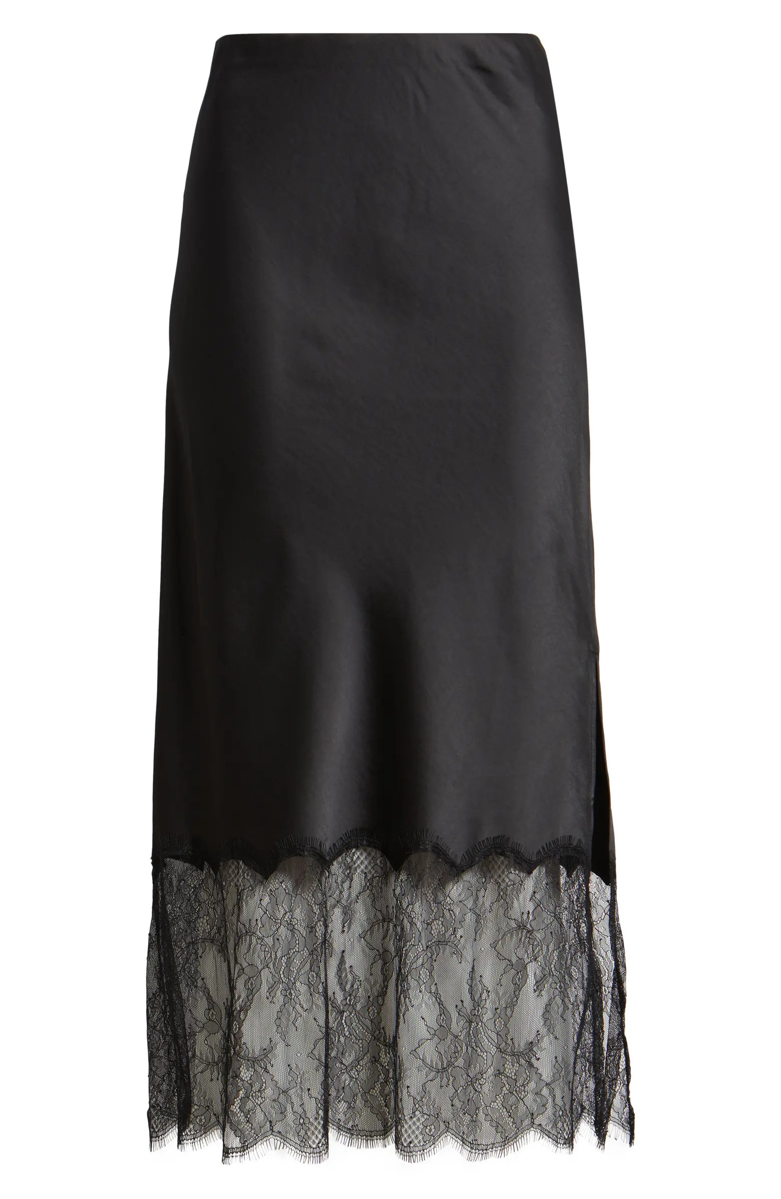 Lace Trim Satin Midi Skirt | Nordstrom