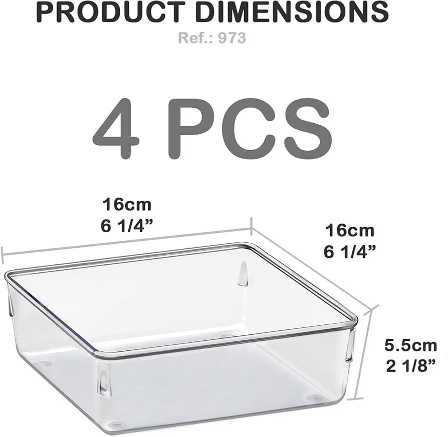 Organizador Modular Acrimet para Gavetas, Bancadas e Armários, Plástico Transparente, Pote Quad... | Amazon (BR)