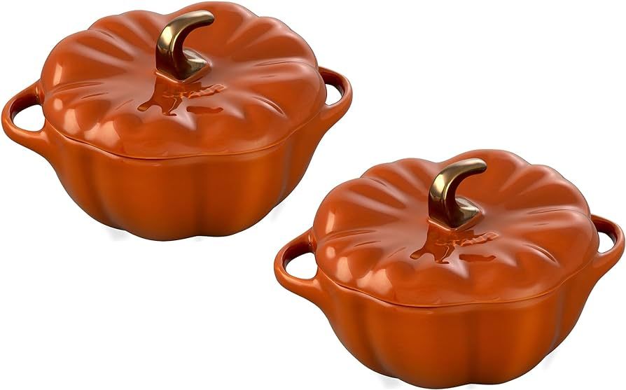 Staub Ceramic 2-pc 24-oz Petite Pumpkin Cocotte Set - Burnt Orange | Amazon (US)