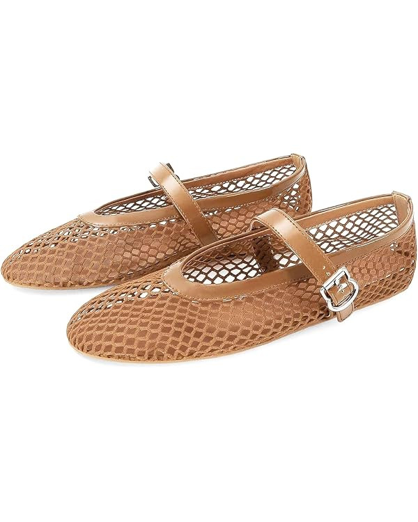 Women's Mesh Ballet Flats Fishnet Ballerina Flats Buckle Strap Mary Jane Causal Daily Dress Shoes | Amazon (US)