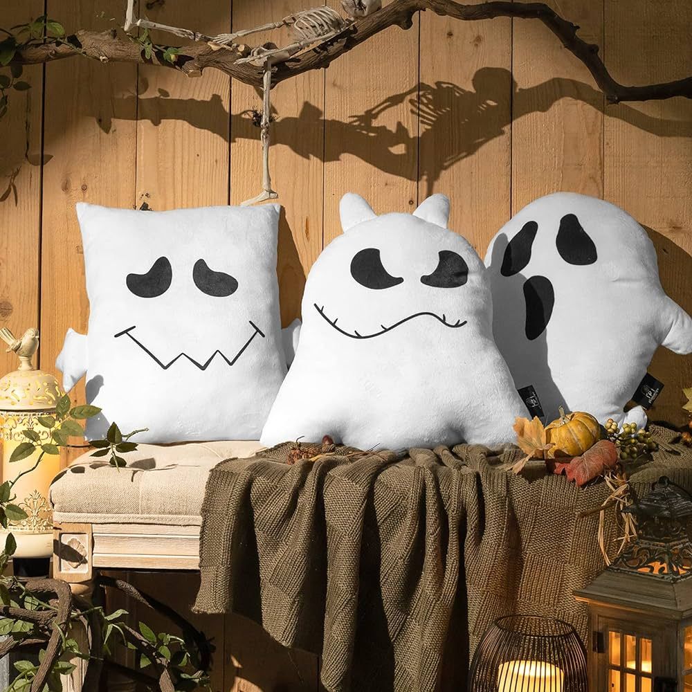 Phantoscope Pack of 3 Halloween Ghost Decorative Throw Pillows Cute Spooky Shaped 3D Print Cushio... | Amazon (US)