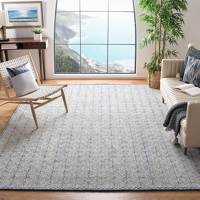 SAFAVIEH Micro-Loop Collection 10' x 14' NavyIvory MLP526N Handmade Premium Wool Living Room Dini... | Amazon (US)