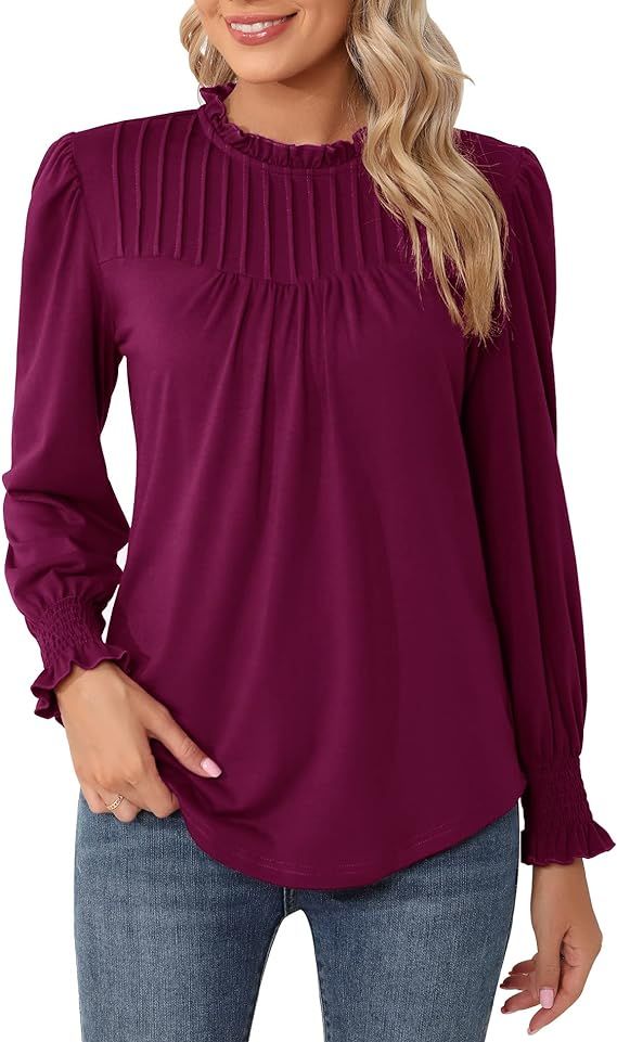 Ivicoer Womens Fall Long Sleeve T Shirts Blouses Ruffle Mock Neck Tops Dressy Casual Tunic Tops w... | Amazon (US)