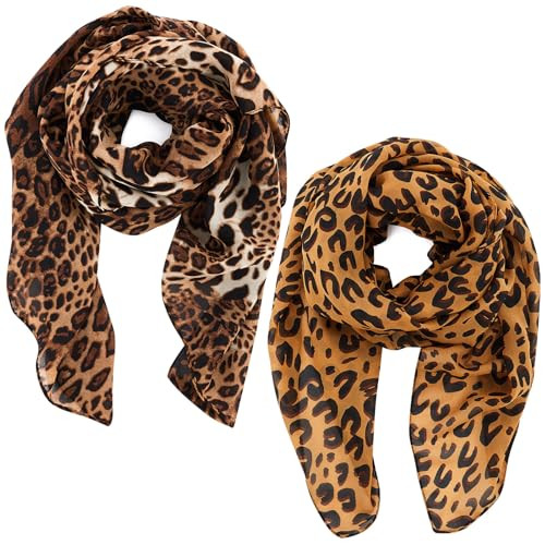 Coume 2 Pack Women's Leopard Print Shawl Scarf Lady Soft Lightweight U Shaped Cheetah Shawl Scarf for Women Sunscreen Shawls Holiday Scarf for Travel for Summer Season | Amazon (US)