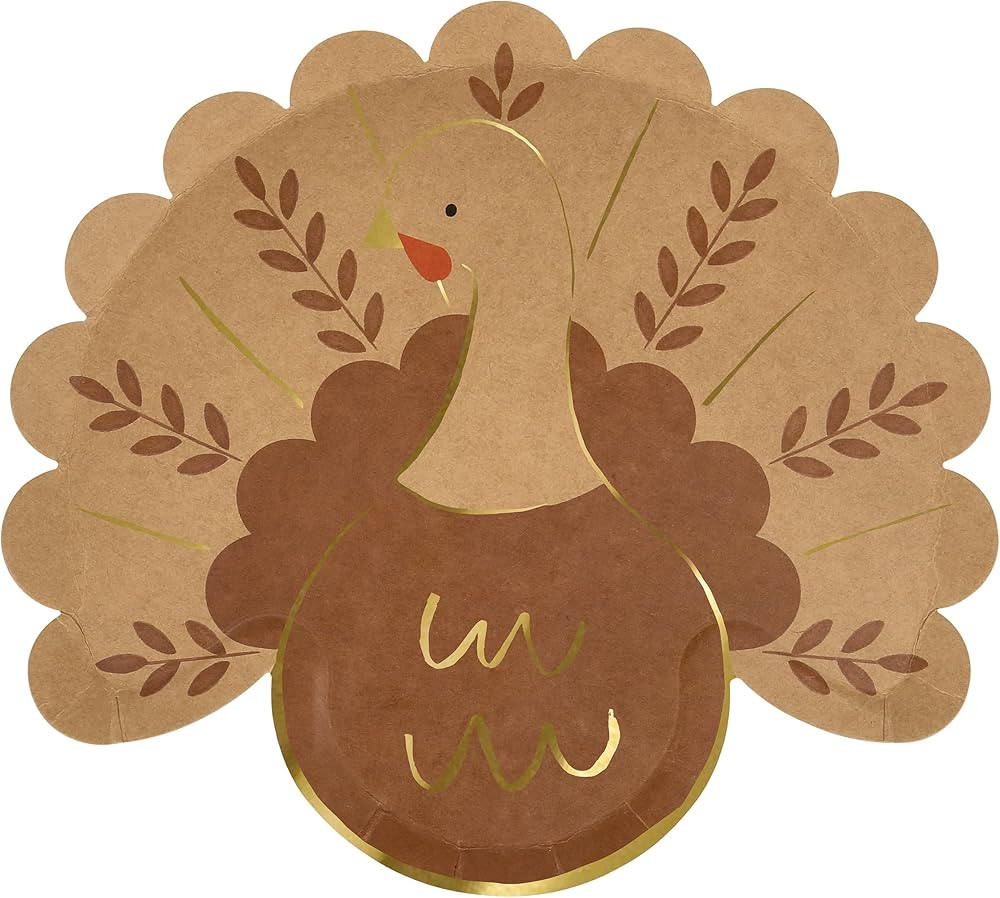 Meri Meri Folk Turkey Plates (Pack of 8), 9.75" x 8.75" Disposable Thanksgiving Plates | Amazon (US)