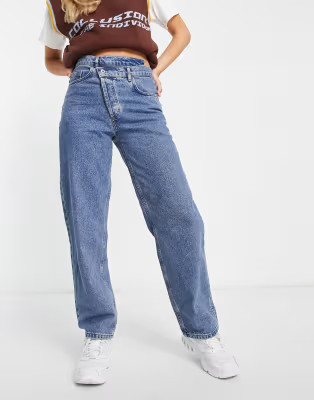 COLLUSION x014 dad jeans with stepped waistband in vintage wash | ASOS (Global)