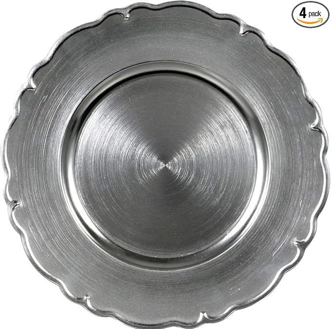 Metallic Silver Scroll Charger Plates 13" 4-Pack | Amazon (US)