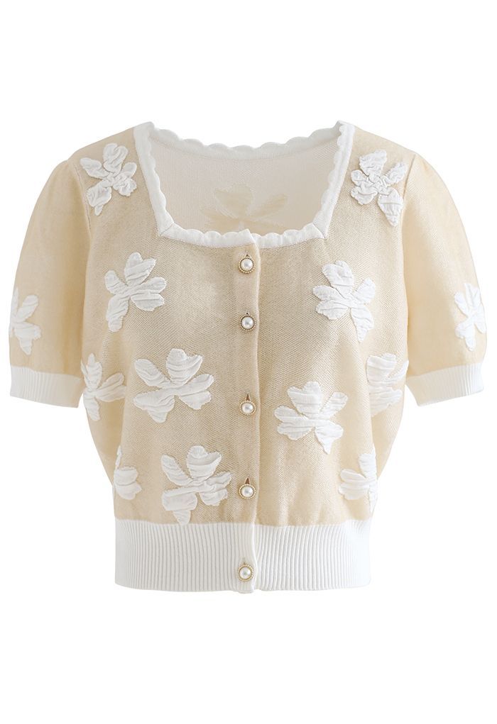 Embossed Butterfly Button Down Knit Cardigan in Cream | Chicwish