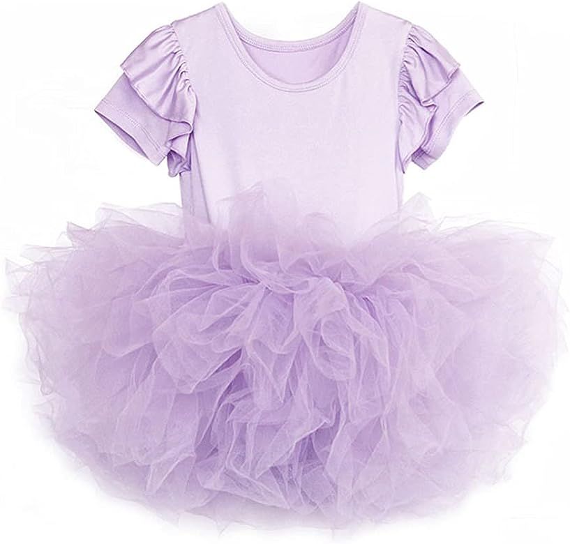 Girls Tutu Leotard Dress Short Sleeve Ballerina Dance Ballet Tulle Dresses | Amazon (US)