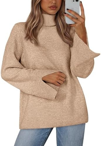 KIRUNDO Fall Sweaters for Women 2025 Turtleneck Ribbed Long Sleeve Casual Loose Knit Pullover Top... | Amazon (US)