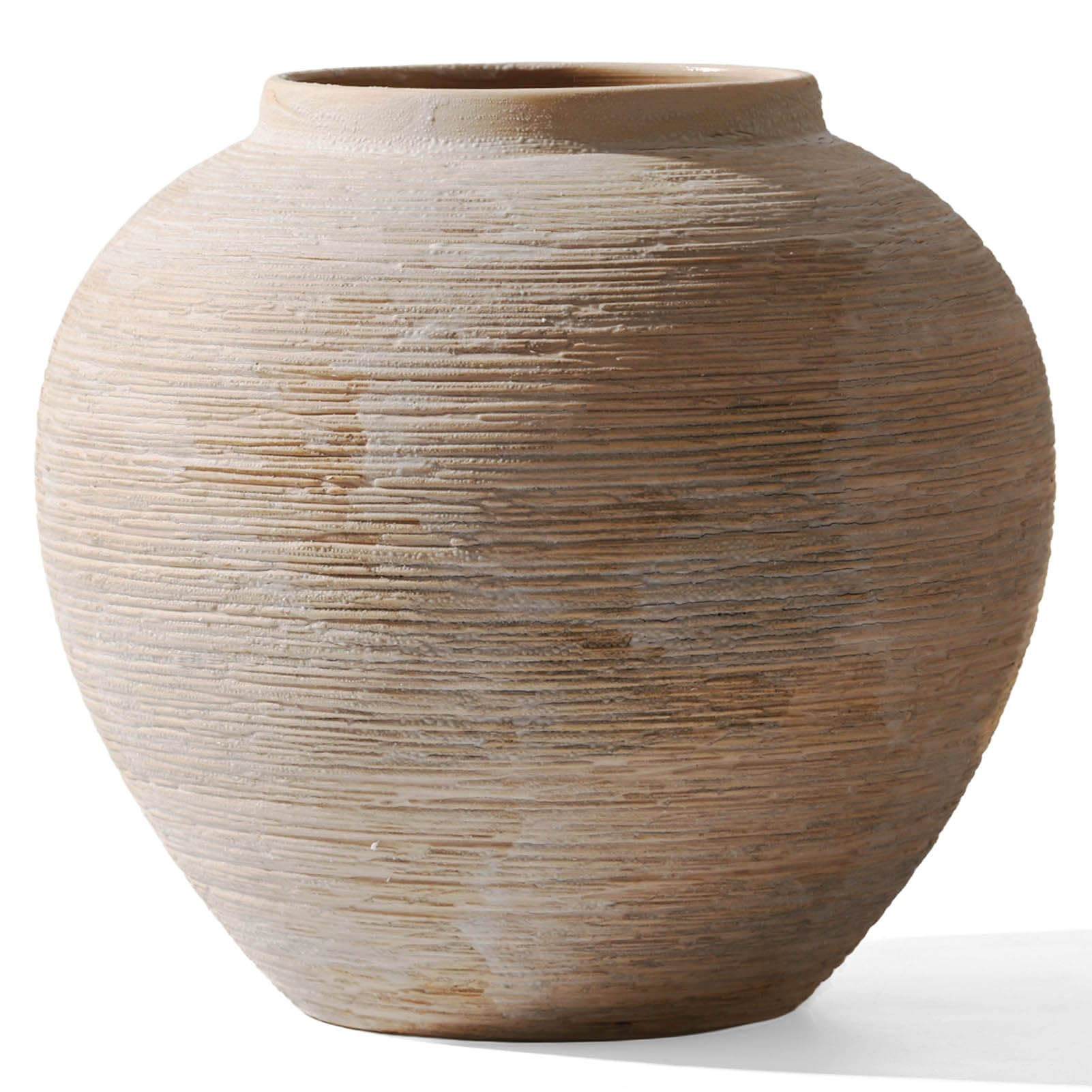 Large Rustic Ribbed Vase Home Decor - 8.8 in Ceramic Vintage Farmhouse Vases for Decor, Decorativ... | Amazon (US)