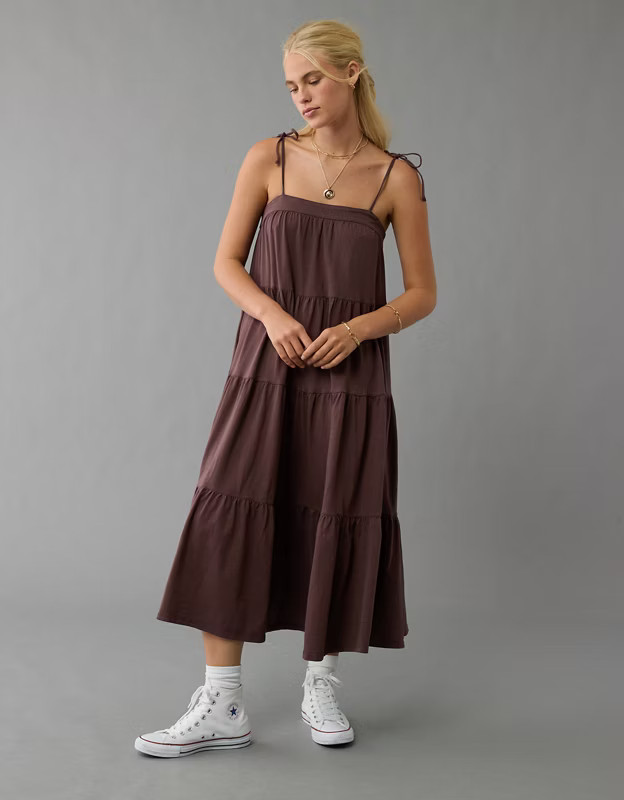 AE Sunchaser Knit Tie Shoulder Maxi Dress | American Eagle Outfitters (US & CA)