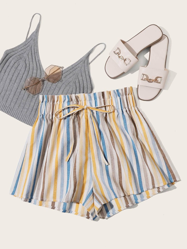 SHEIN Paperbag Waist Striped Shorts | SHEIN
