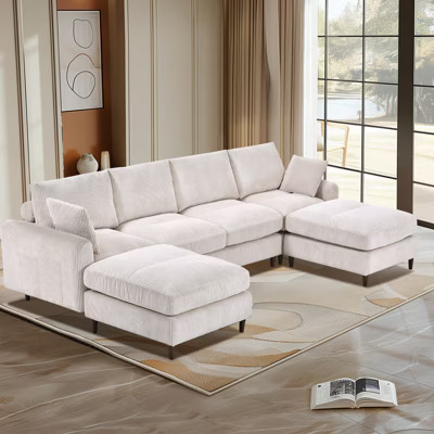Spassway Modern Corduroy Modular Section Sofa U-Shaped Convertible L-Shaped Sofa Set with Pillow Oversized Sectional Sofa with Footstool for Home | Target