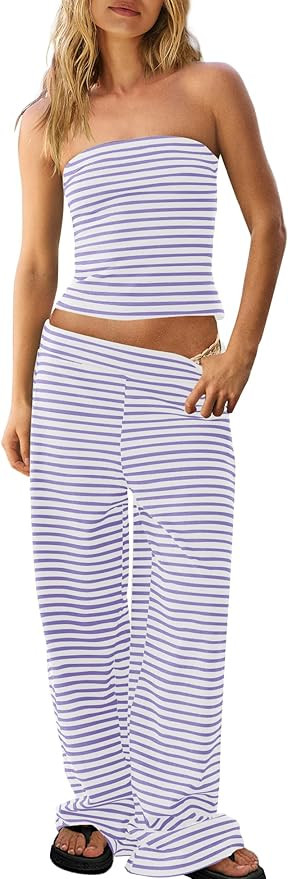 Panadila Womens Striped Two Piece Sets Summer Lounge Outfits Sailor Tube Top and Pants Matching S... | Amazon (US)