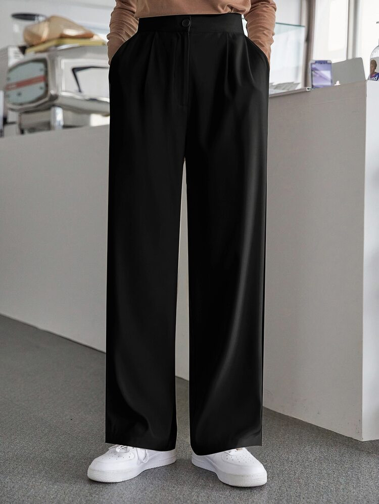 DAZY Casual Vlak Dames broeken Knoop Zak | SHEIN