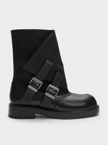 Black Aether Buckled Calf Boots | CHARLES & KEITH | Charles & Keith US