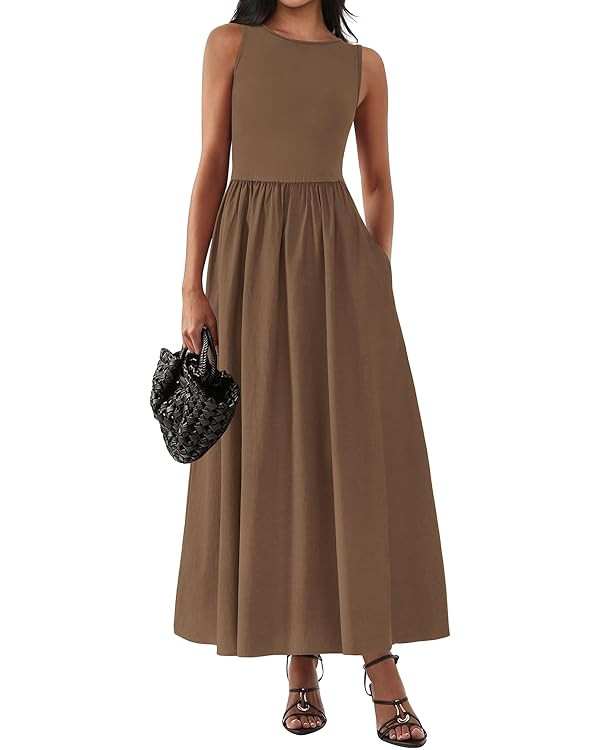 KIRUNDO Summer Dresses for Women 2025 Sleeveless Midi Maxi Dress Tank Patchwork Knit A Line Semi ... | Amazon (US)