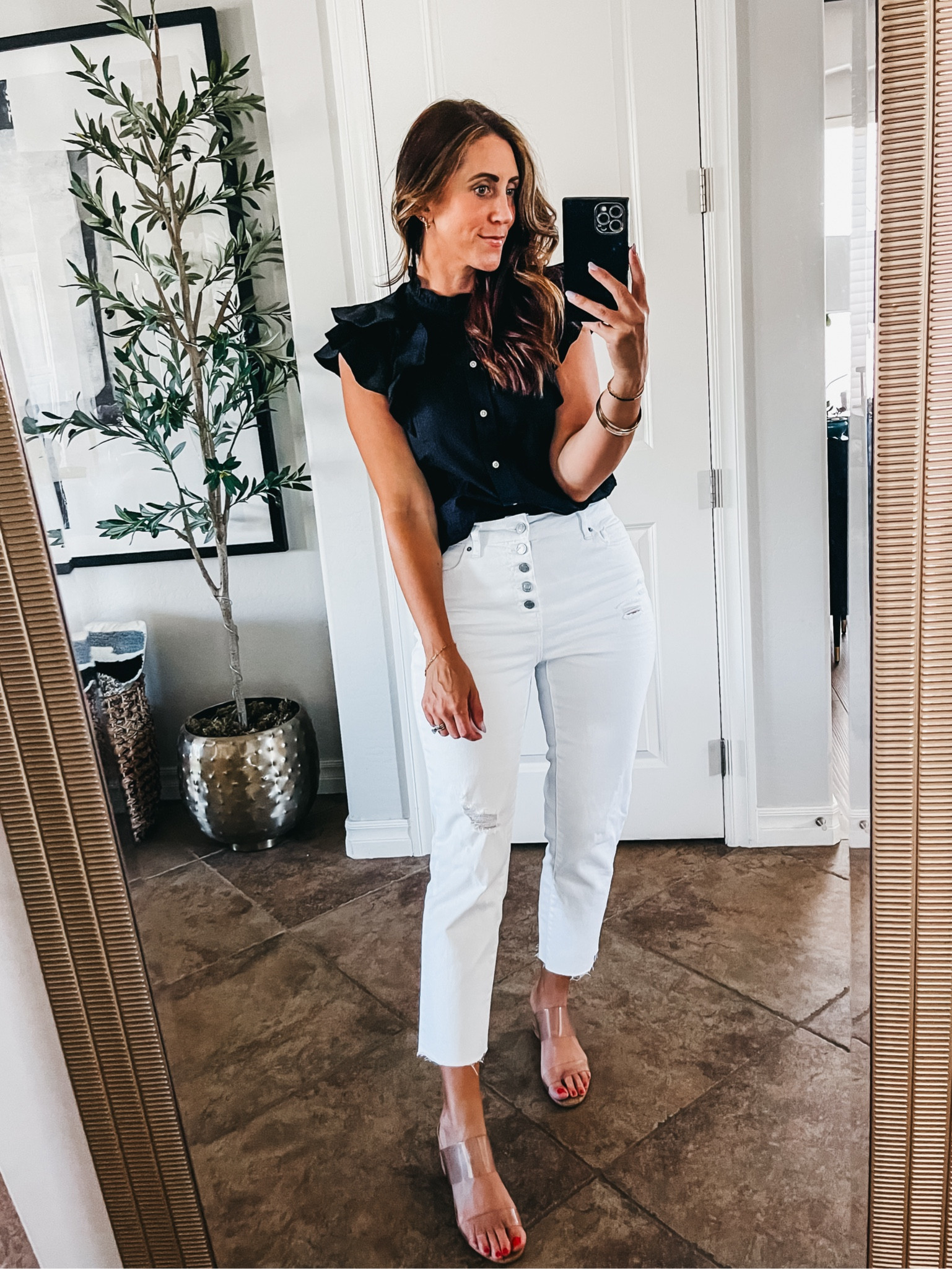 Ruffle shoulder blouse // Size XS // $15
Straight leg, raw hem White denim // size 6 

Walmart haul, Walmart fashion, summer outfit idea 

#LTKStyleTip #LTKSaleAlert #LTKFindsUnder50