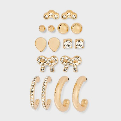 Classic Crystal Earring Set 8pc - A New Day™ Gold: Nickel-Free Metal, Hoop & Stud Styles | Target