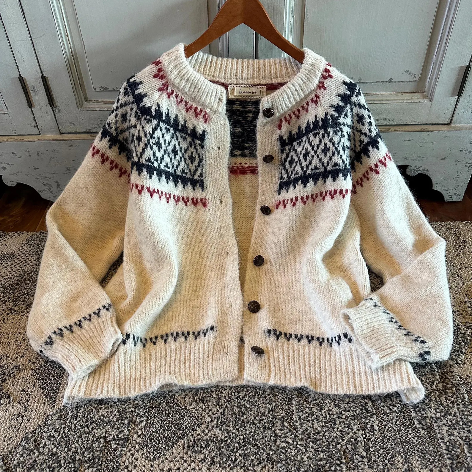 Handmade Fair Isle Knit Cardigan: Cotton Wool Blend Christmas Sweater, by Lavender Tribe Design -... | Etsy (US)