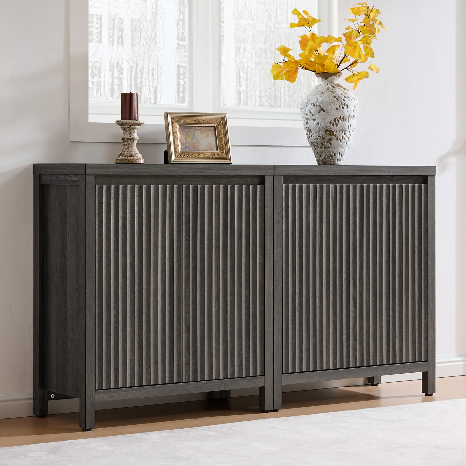 SICOTAS Sideboard Buffet Cabinet with Storage, Fluted Credenza Console Cabinet with Adjustable Sh... | Amazon (US)