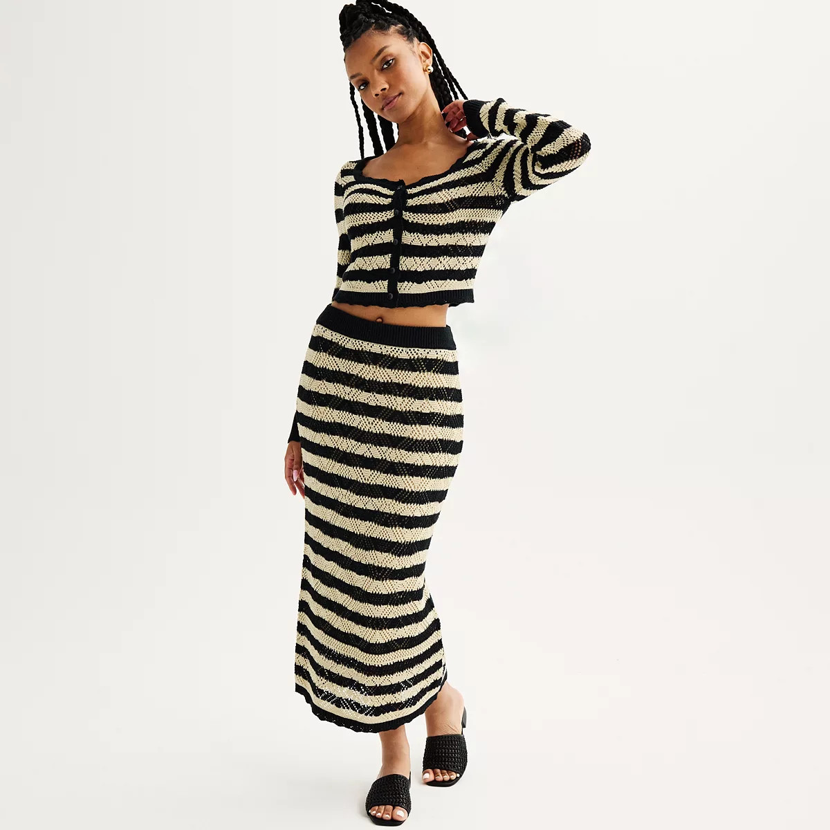 Juniors' Freshman Crochet Long Sleeve Striped Top & Maxi Skirt Set | Kohl's