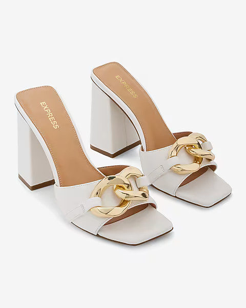 Chain Strap Block Heel Mule Sandals | Express