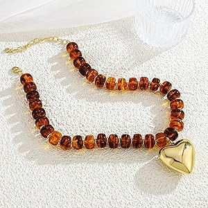 WOWORAMA Chunky Heart Necklaces for Women Colorful Resin Beaded Choker Necklace Gold Puffy Heart ... | Amazon (US)