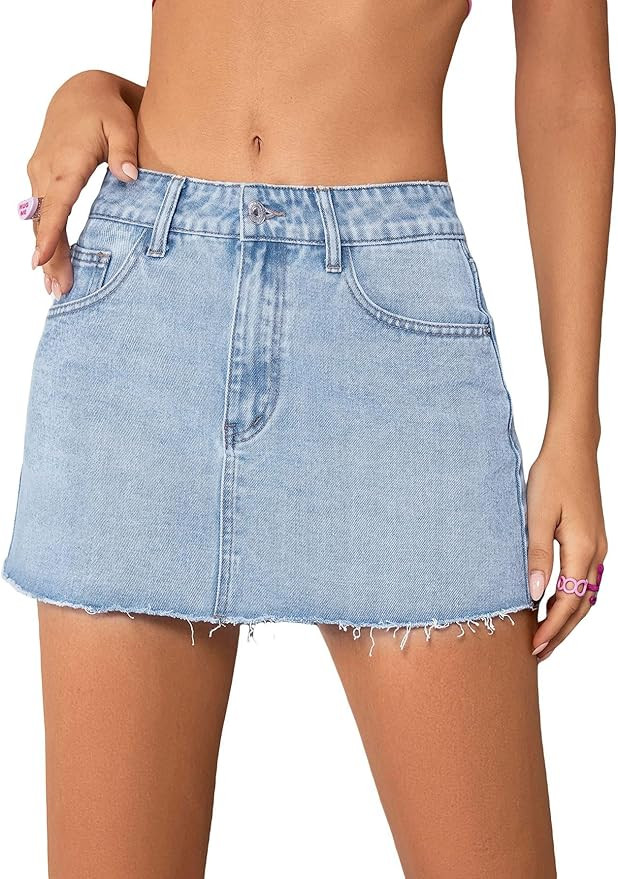 Jumppmile Womens Mini Denim Skirt Mid Waist Mini Dress Jean Skirts | Amazon (US)