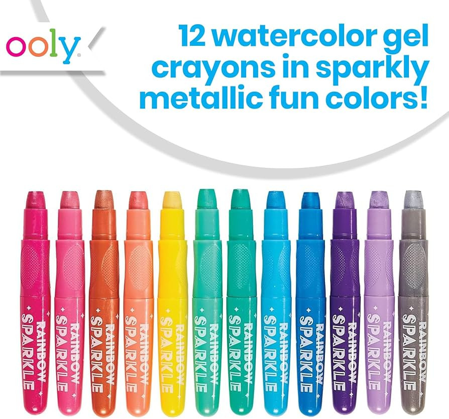 OOLY Rainbow Sparkle Metallic Watercolor Gel Crayons, Set of 12,Glitter Gel Markers for Kids and ... | Amazon (US)