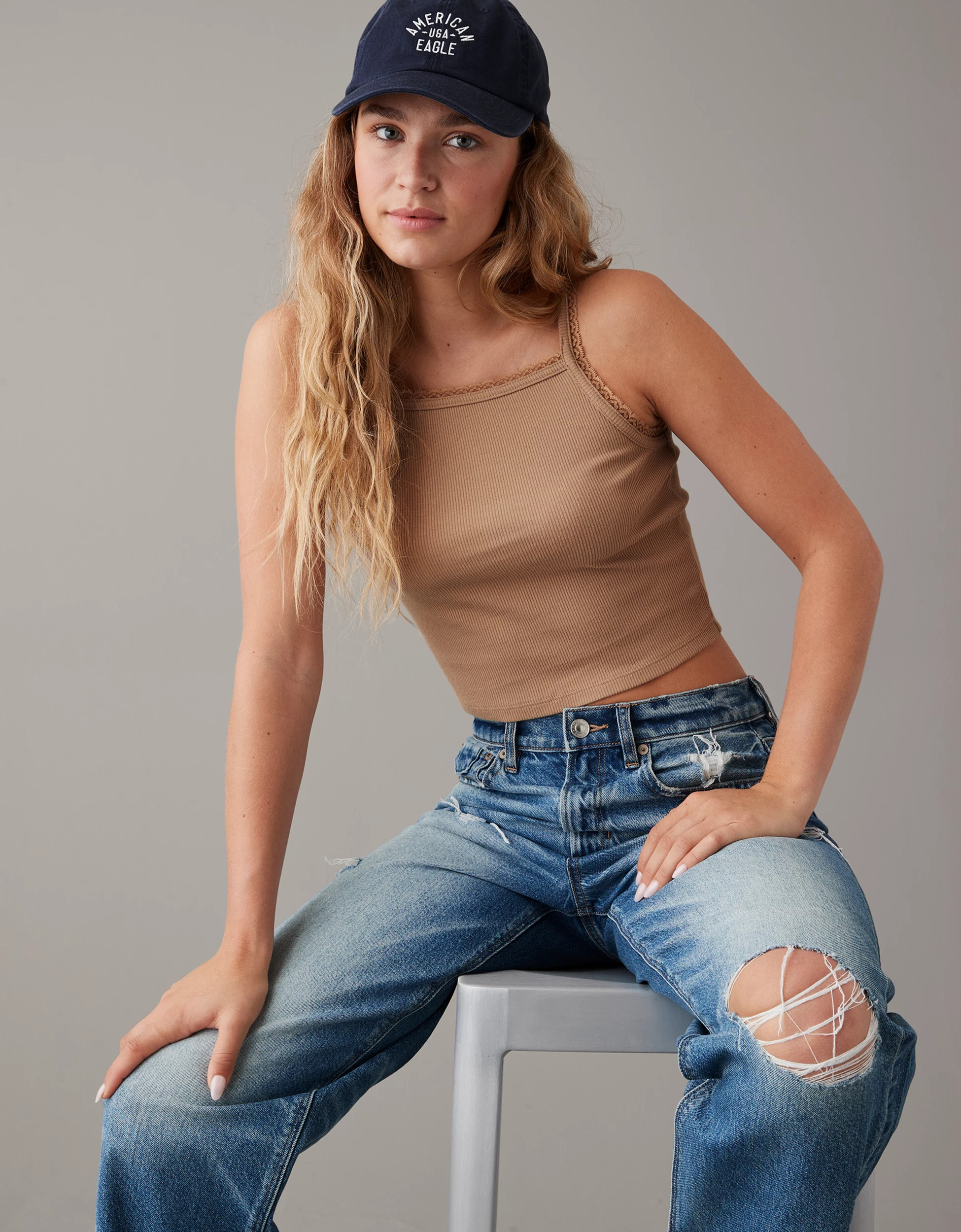 AE Daily Fave Cropped Lace-Trim Cami | American Eagle Outfitters (US & CA)