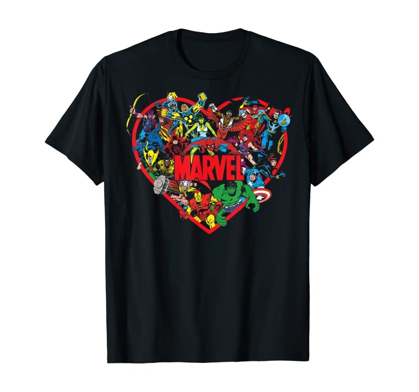 Marvel Valentine's Day Group Shot Heart Mashup T-Shirt | Amazon (US)
