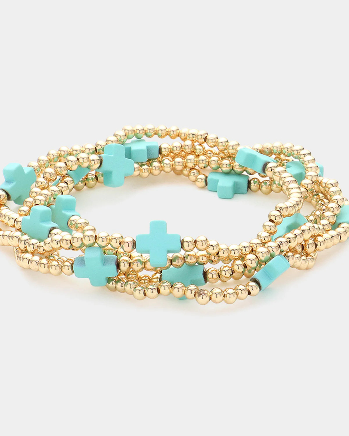 Turquoise Cross Charms Beaded Bracelets (Set of 5) | Kaleidoscope Living
