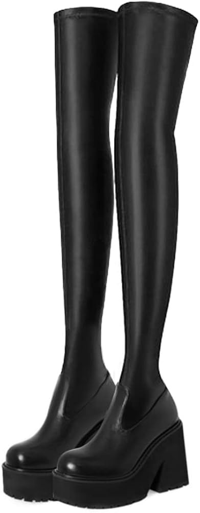 Womens Over The Knee Boots Platform Chunky Block High Heel Round Toe Zip Tight High Boots Gothic ... | Amazon (US)