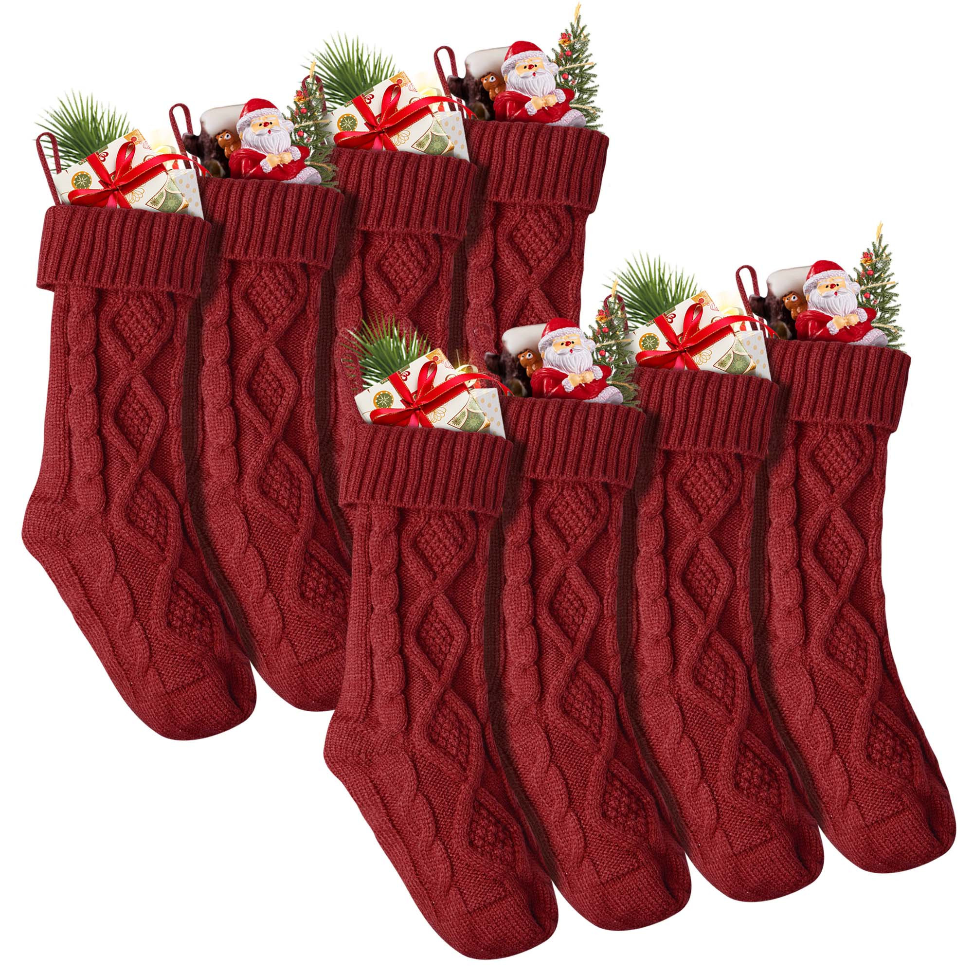 Yescom 8 Pack 18" Christmas Stockings Handmade Chunky Red Cable Knit Mantel Decoration | Walmart (US)
