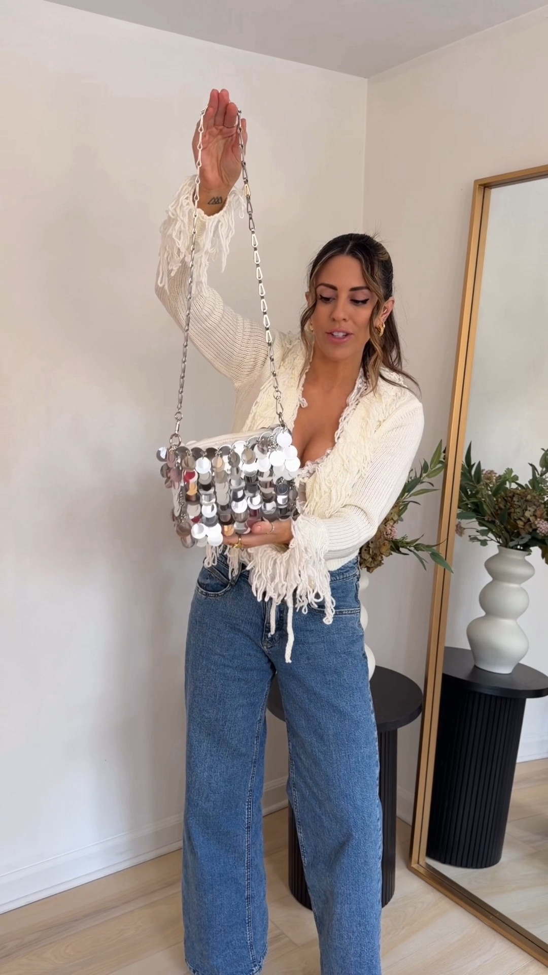 Paco Rabbane for wayyyy less, this might be one of my favorite finds. The perfect statement silver bag for going out.

Look for less | revolve | handbags 

#LTKgrwm #LTKootd #LTKSaleAlert