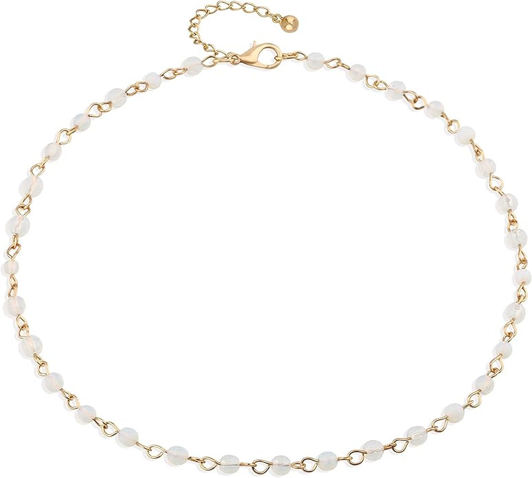 Fettero Dainty Layered Gold Chocker Handmade Beads 14K Gold Fill Heart White Opal Necklace | Amazon (US)