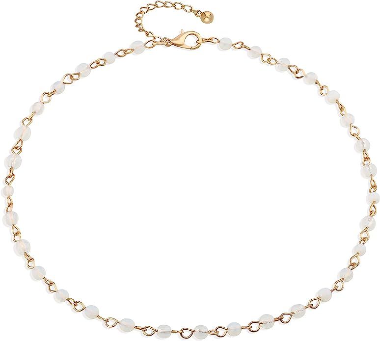 Fettero Dainty Layered Gold Chocker Handmade Beads 14K Gold Fill Heart White Opal Necklace | Amazon (US)