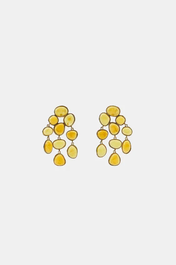 Metal dangle earrings featuring multiple coloured resin pieces. Butterfly clip closure. | Zara UK